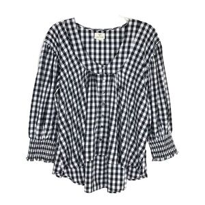 House of Lacuna Black & White Gingham Button-Front Women's Blouse EUC